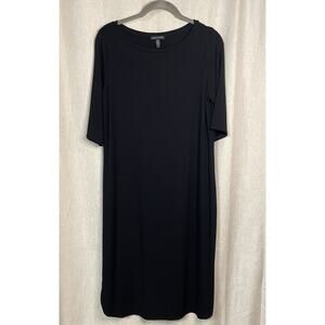Eileen Fisher Crewneck Short Sleeve T-Shirt Dress Black Sz Small Minimalist